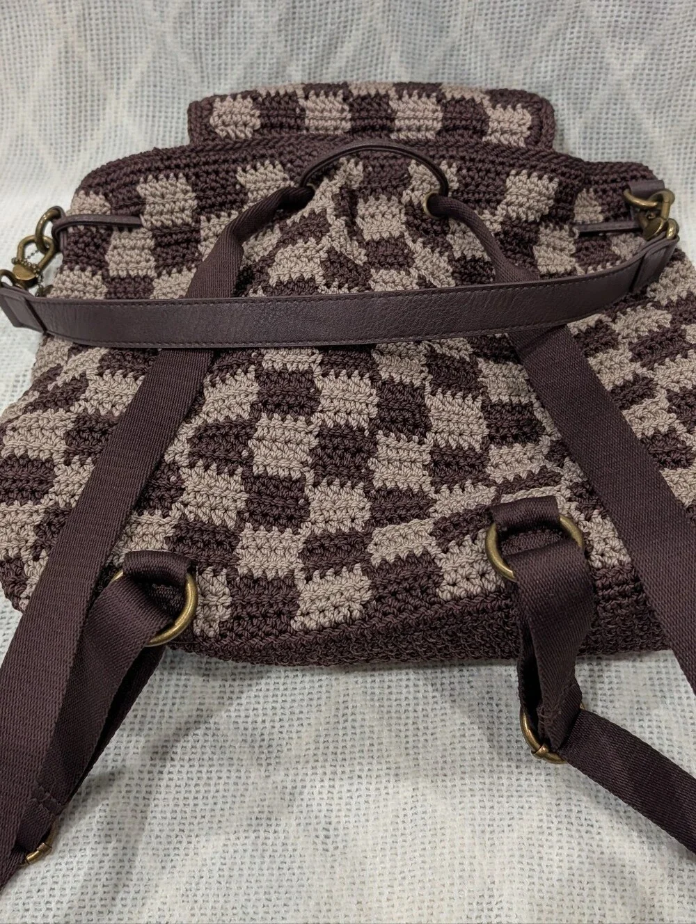 Sayulita Backpack The Sak Woven Checkered Brown & Cream Backpack